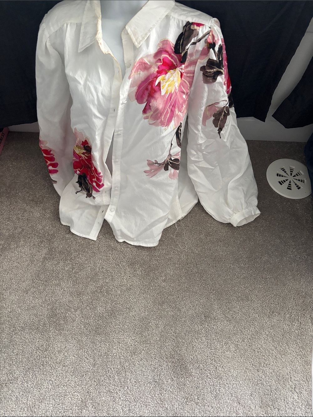 White Floral Button-Up Jacket with Pink Bloom Detail